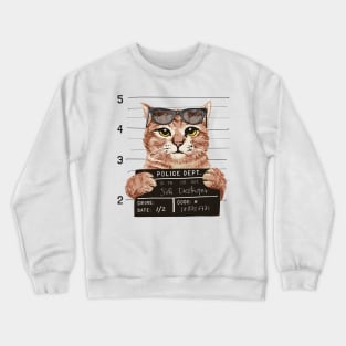 cat holding mugshot arrested Crewneck Sweatshirt